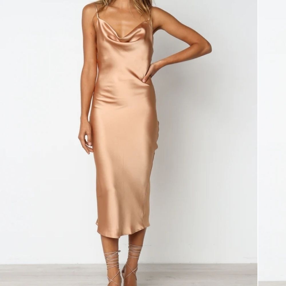 Petal & Pup Persia Gold Satin Draped‎ Sleeveless Cocktail Midi Slip Dress 8US